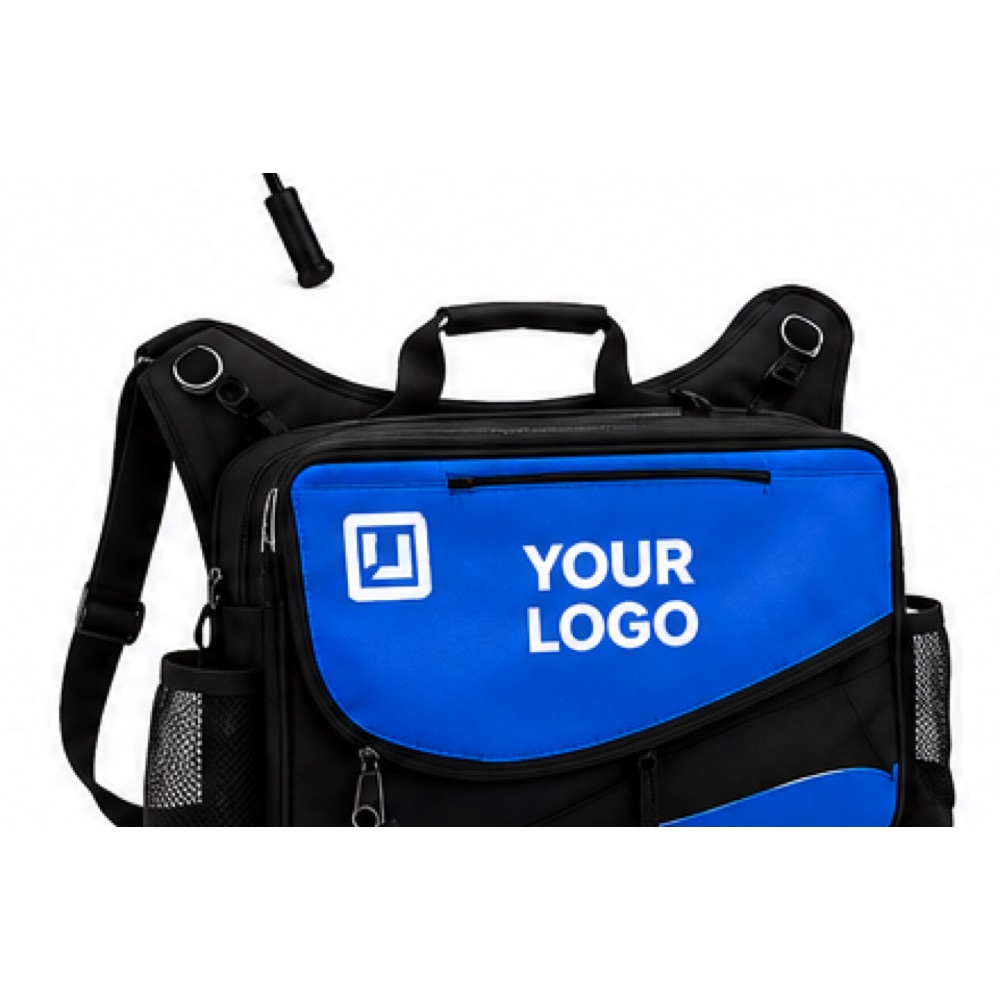 Branded padded laptop messenger bag with an embroidered logo