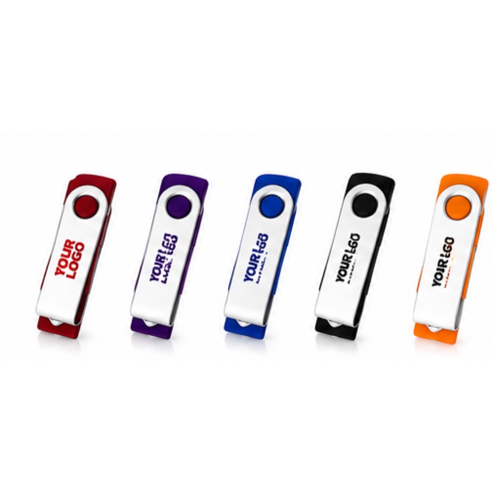 Branded swivel USB flash drive with a printed corporate logo